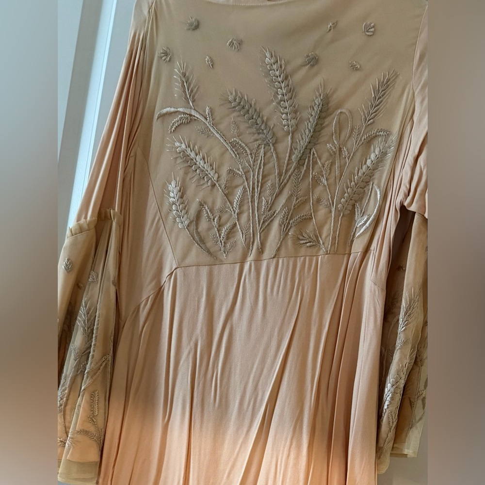aab Collection Elegant Beige Embroidered Maxi Dress Abaya
